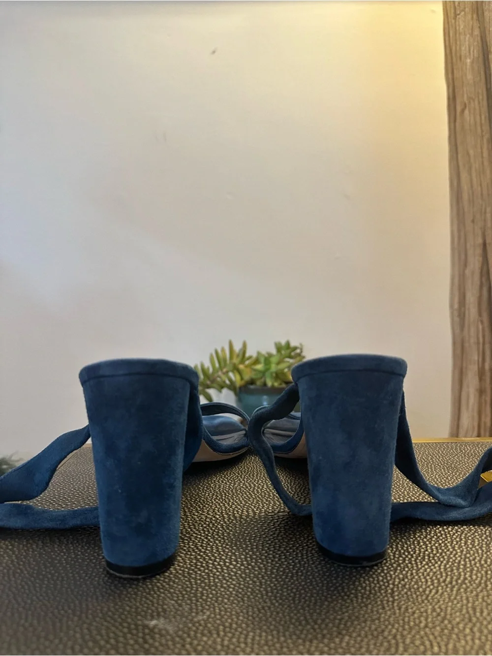 Manolo Blahnik Navy Blue Suede Ankle-Tie Heels